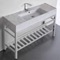 Modern Marble Design Ceramic Console Sink and Polished Chrome Base, 48